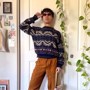 Vintage Navy Blue Wool-Blend Sweater